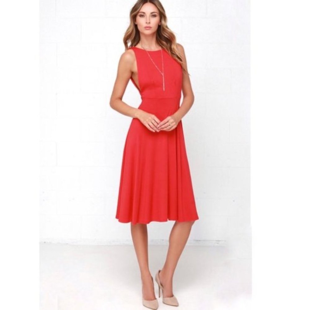 Lulu’s Laissez Flair Red Midi Dress Size L